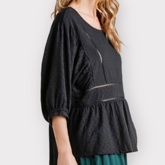 🌸Boho Drop Waist Puffy Sleeved Black Top in Cotton.  1 Sm, 1 Med, 1 Lrg - Picture 2 of 6